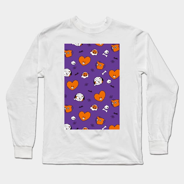 BT21 Halloween Pattern - Purple version Long Sleeve T-Shirt by ZeroKara